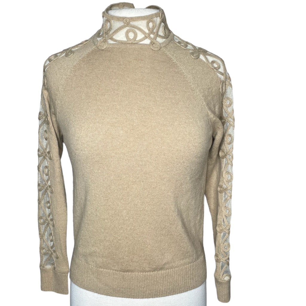 Fendi Cashmere Lace Mesh Sweater Tan 36